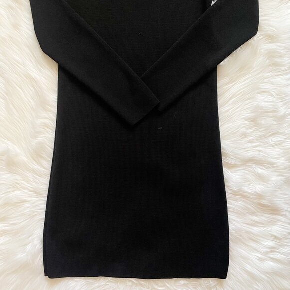 VTG Saint James Black Wool Knit Gold Button Shoulder Long Sleeve Mini Dress - Picture 6 of 10